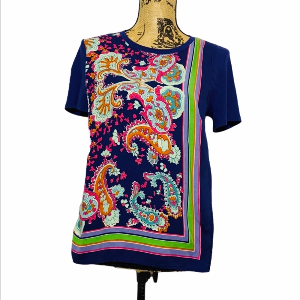 Purple Colorful Faux Wrap Short Sleeve Top XS